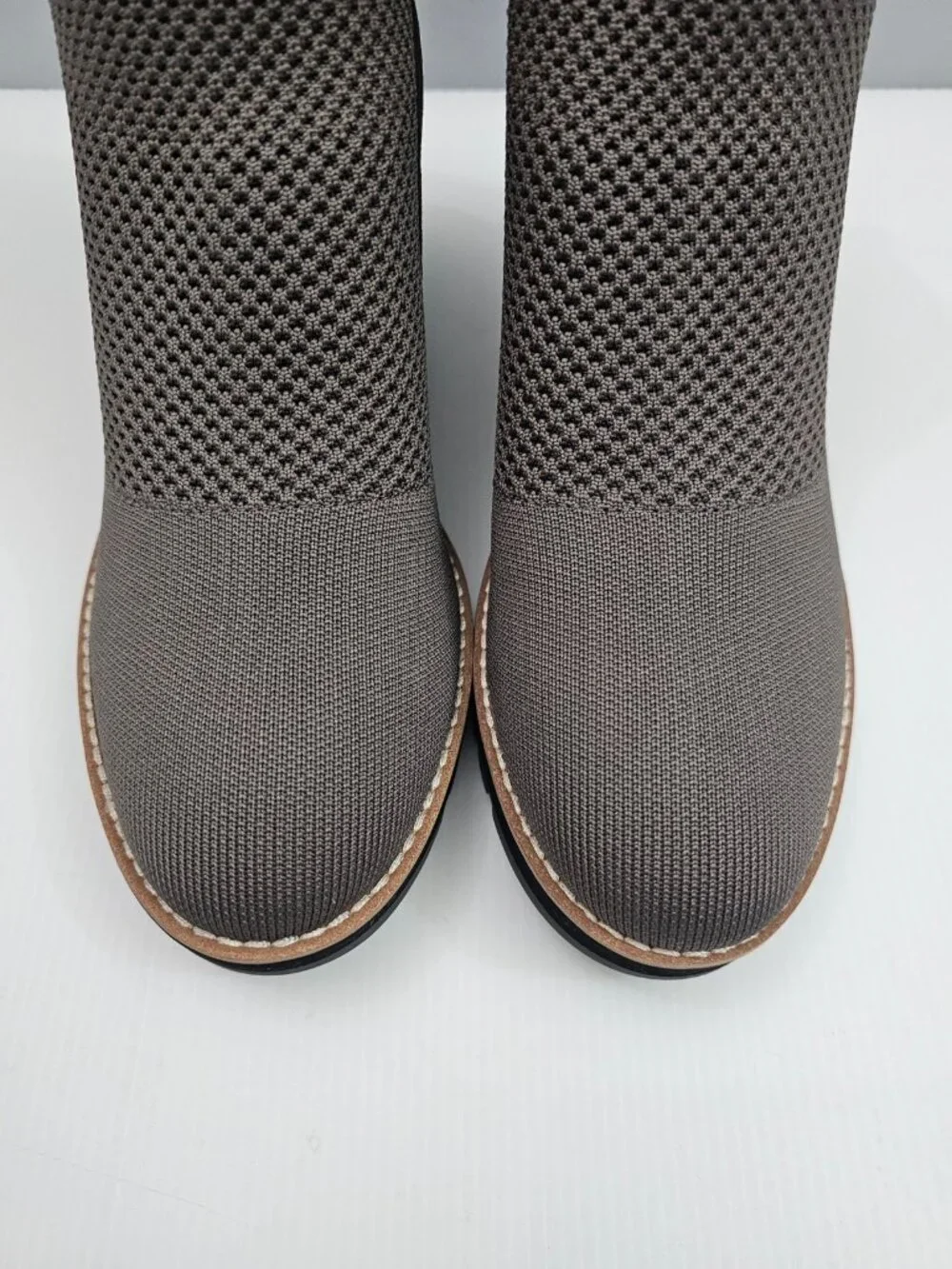 Eileen Fisher Quill Wedge Ankle Boot Womens 11 Rye Brown Knit Platform Fall NEW